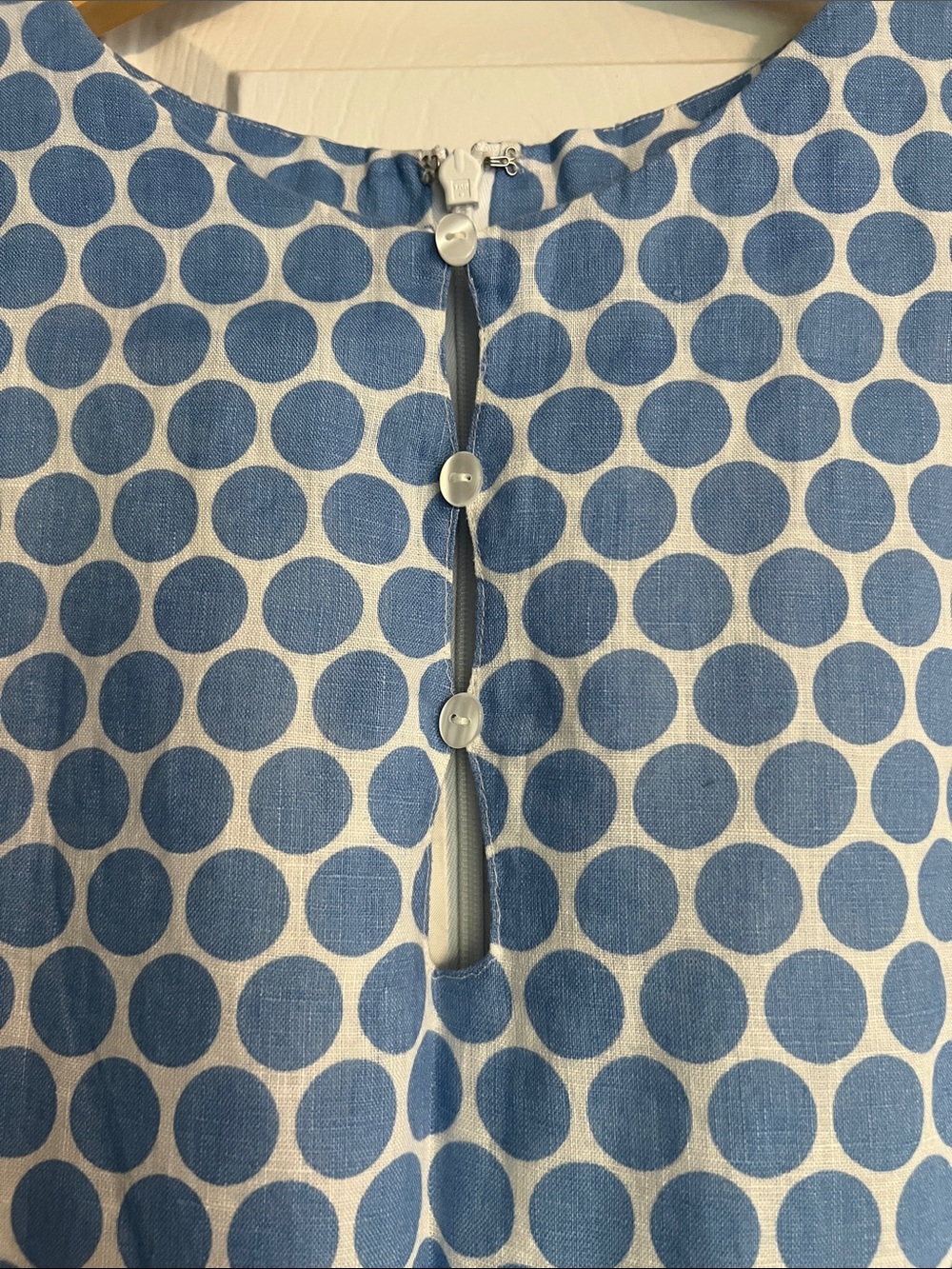 Blue Polka Dot Linen Shift Dress - Picture 2 of 5